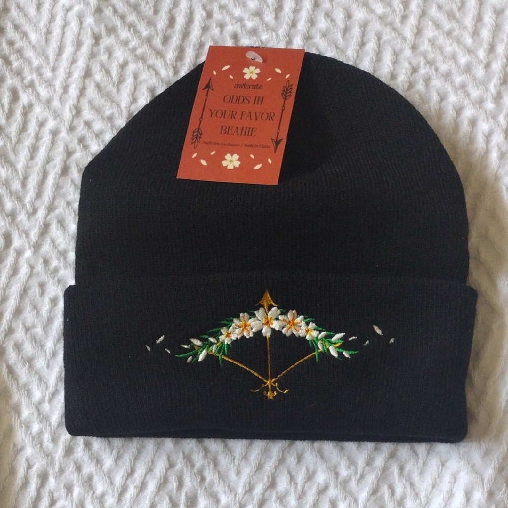 Black Beanie with Embroidered Floral Design